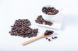 coffee beans in cup with spoon wood 