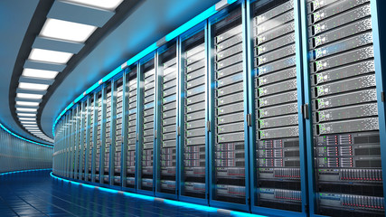 Modern datacenter. Cloud computing. 3d rendering