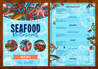 Wall Mural - Vector menu for seafood fish restaurant