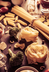 Canvas Print - pasta and food ingredient on table