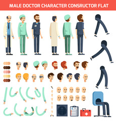 Canvas Print - Male Doctor Character Constructor Flat