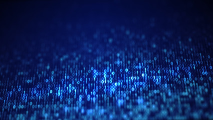 Wall Mural - blue digital binary data code on screen