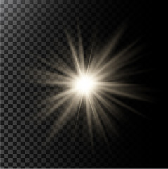 Wall Mural - Vector illustration of a glowing light effect with rays and lens flares isolated on a dark translucent background