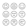 Smiling Cartoon Face Positive People Emotion Icon Set Vector Illustration