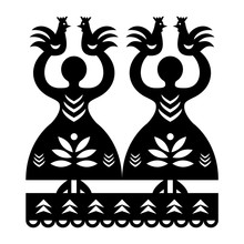 Folk Art Form Poland Wycinanki Kurpiowskie - Kurpie Papercuts Pattern With Women And Birds