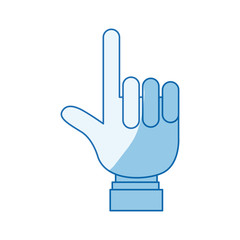 Sticker - blue color shading silhouette hand pointing up with one finger with shirt sleeve vector illustration