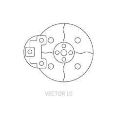 Wall Mural - Line flat vector icon car repair part - brake. Internal combustion engine elements. Industrial. Cartoon style. Illustration and element for your design. Monochrome. Auto service. Maintenance.