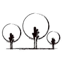 Poster - monochrome blurred silhouette of abstract trees set with foliage in round shape vector illustration