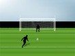 illustration vector of penalty kick soccer training on green glass field