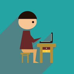 Flat web icon with long shadow  man laptop