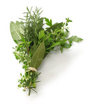 fresh bouquet garni, bunch of herbs isolated on white background