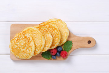 Poster - american pancakes with raspberries and blueberries