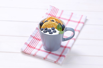 Poster - american pancakes with yogurt and blueberries