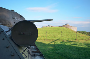 Russian tank T34 from second world war with fortification