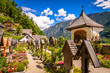 Old cemetery in Hallstatt village and alpine lake, Austrian Alps,  Salzkammergut, Austria, Europe