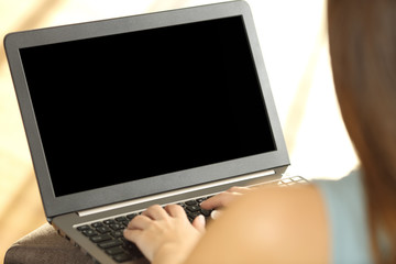 Sticker - Girl using laptop and showing a blank screen