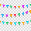 Buntings garlands isolated on transparent. Colorful buntings decorations for holiday events