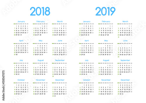 Fotografia New year 2018 and 2019 vector calendar modern simple design with round san serif