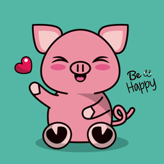 Sticker - color background with cute kawaii animal pig expression wink eyes vector illustration