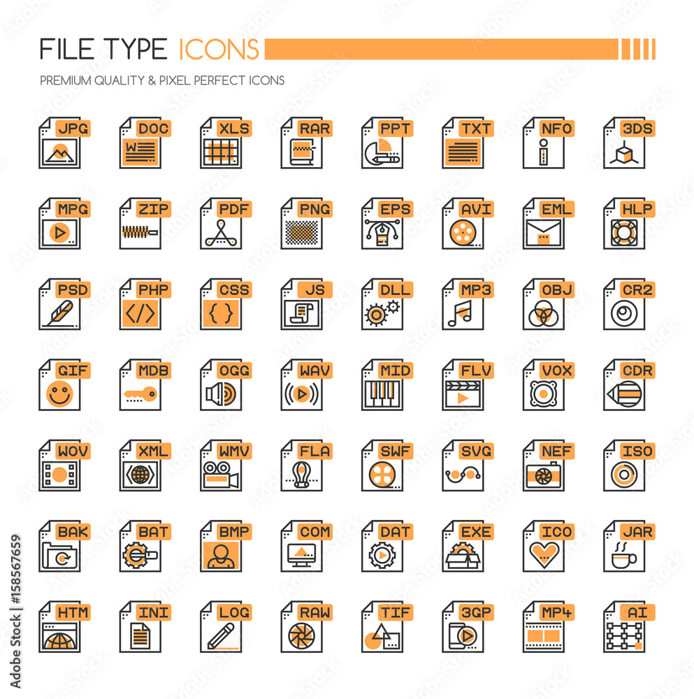 File Type Icons , Thin Line and Pixel Perfect Icons Stock Vector ...