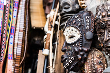 Traditional African Wooden Carevd Tribal Masks At Market
