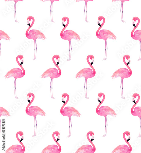 Watercolor seamless pattern with exotic flamingo. Summer decoration print for...