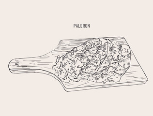 Wall Mural - sliced paleron meat , sketch vector.