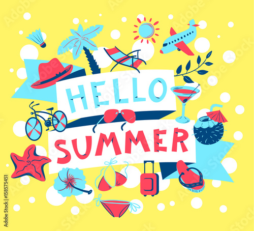 Summer Banner Beach Season Background With Summer Cute Objects Vector Illustration Buy This Stock Vector And Explore Similar Vectors At Adobe Stock Adobe Stock