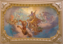 TURIN, ITALY - MARCH 15, 2017: The Ceiling Fresco Glory Of St. Francis Of Sales In Church Basilica Maria Ausiliatrice By Giuseppe Rollini (1889 - 1891).