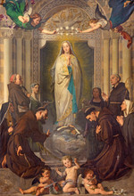 TURIN, ITALY - MARCH 13, 2017: The Painting Of Immaculate Conception Of Virgin Mary Among The Saints (St. Bernardin, Bonaventure, Agnes, Lucy) By Enrico Reffo (1831 - 1917).