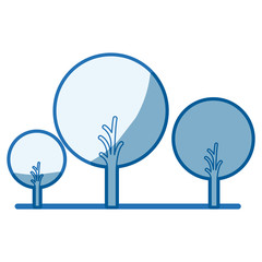 Poster - blue shading silhouette of abstract trees set with foliage in round shape vector illustration