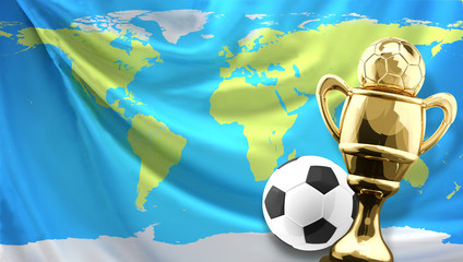 Wall Mural - World flag banner. football trophy soccer ball 3d rendering. Elements of this image furnished by NASA.