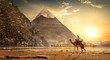 canvas print picture - Nomad near pyramids