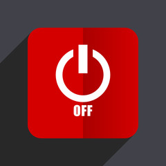 Fototapete - Power off flat design web vector icon. Red square sign on gray background in eps 10.