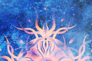 Aufkleber - ornamental mandala on abstract structured background with graphic effect.