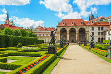 View Of The Baroque Wallenstein Palace In Malá Strana, Prague, Currently The Home Of The Czech Senate And Its French Garden In Spring.