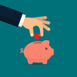 © tatianasun - Saving love heart in piggy bank. Hand put heart into piggy bank Vector illustration.