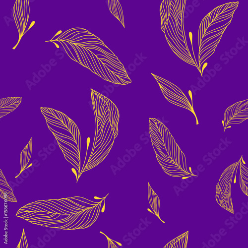 Seamless pattern leaves vector illustration nature design floral summer plant...