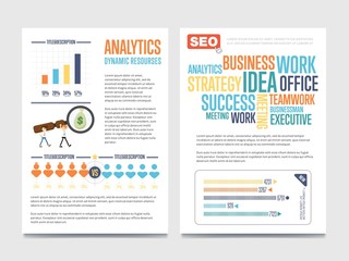 Poster - Business analytics banner set with businessmen vector illustration. Abstract data visualization elements, marketing chart and graph. Business seo statistics, planning, infographics, dynamic resources