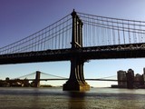 Fototapeta Nowy Jork - Manhattan bridge and Brooklyn bridge over the river in vintage style