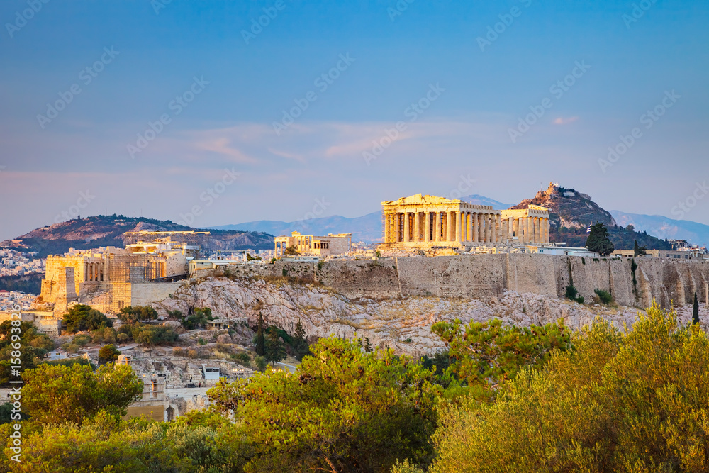 Obraz na płótnie View on Acropolis at sunset, Athens, Greece w salonie