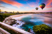 Hot Air Balloon Over Bondi Beach In Summer, Sydney, New South Wales, Australia