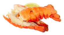 Two Cooked Lobster Tails Isolated On A White Background