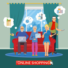 Wall Mural - online shopping flat composition