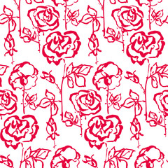 Wall Mural - Seamless pattern bouquet of roses in bud. Beautiful pattern for decoration and design. Trendy print. Exquisite pattern of flower sketches