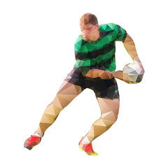 Wall Mural - Rugby player passing ball, polygonal vector silhouette