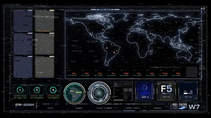 Futuristic Conceptual Hologram World Map Screen Graphic