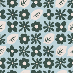 Fototapete - seamless pattern with flowers and leaves