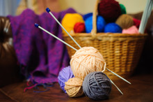 Color Knitting And Balls In The Basket