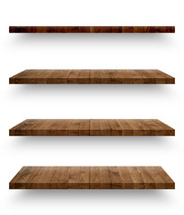 Wall Mural - Wooden shelf isolated on white background with clipping path